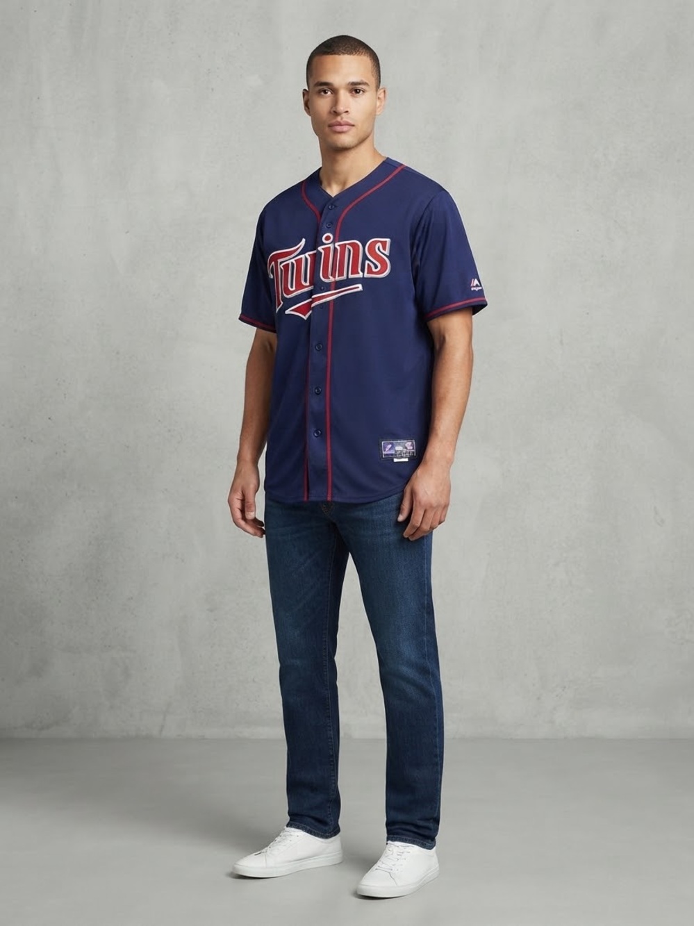 Majestic Athletic Minnesota Twins MLB Jersey Blue Red Full Button Men's Size XL